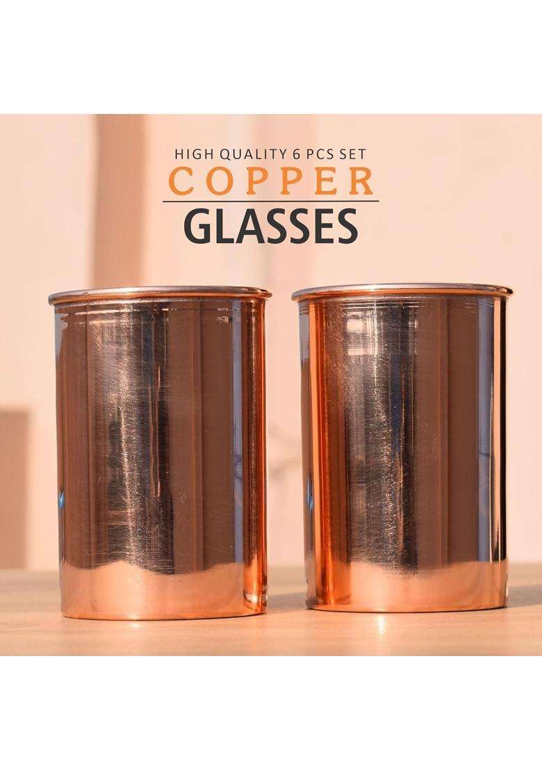 The Indian Aura Copper Glass for Water | 350 ml | 11.8 fl oz | 6-Piece Set - Indya