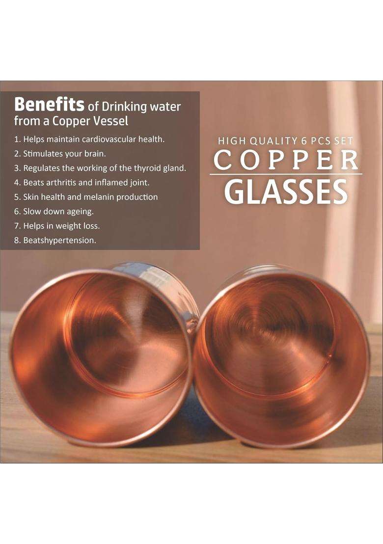 The Indian Aura Copper Glass for Water | 350 ml | 11.8 fl oz | 6-Piece Set - Indya