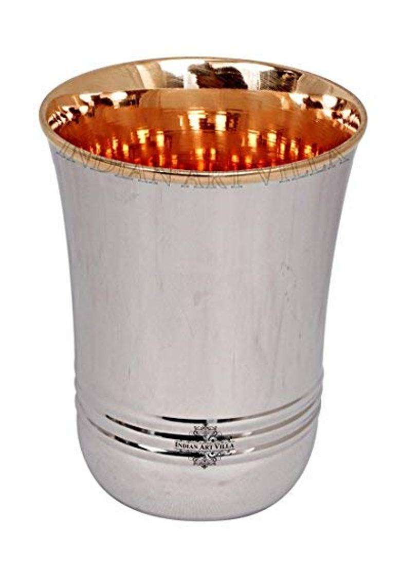 INDIAN ART VILLA Steel Copper Glass Tumbler Set | 250 ml | 8.5 fl oz | 4-Piece Set - Indya