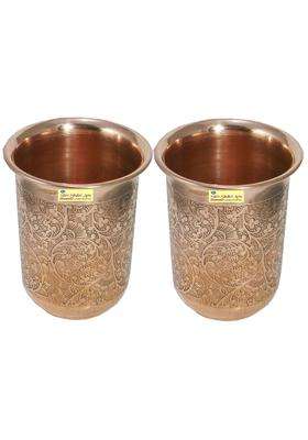 SHIV SHAKTI ARTS Handmade Pure Copper Embossed Glass Tumbler Volume | 200 ml | 6.8 fl oz