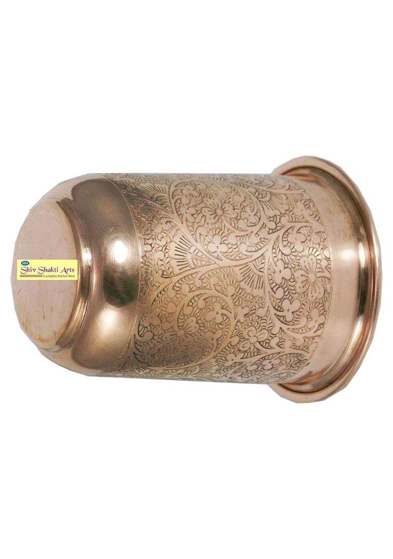 SHIV SHAKTI ARTS Handmade Pure Copper Embossed Glass Tumbler Volume | 200 ml | 6.8 fl oz - Indya