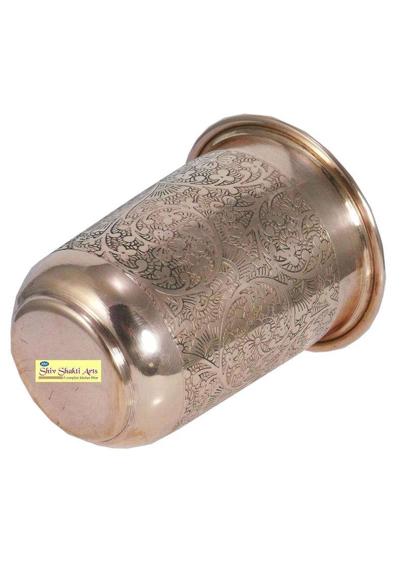 SHIV SHAKTI ARTS Handmade Pure Copper Embossed Glass Tumbler Volume | 200 ml | 6.8 fl oz - Indya