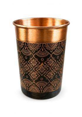 i2collections Pure Copper Water Glass with Handcrafted Etched Design | 300 ml | 10.1 fl oz