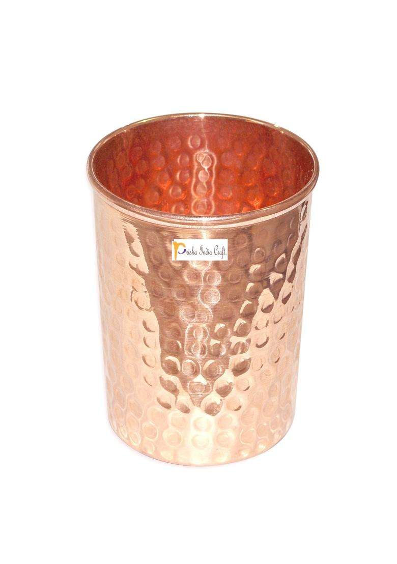 Prisha India Craft Hammered Copper Water Glass Tumbler | 250 ml | 8.5 fl oz - Indya