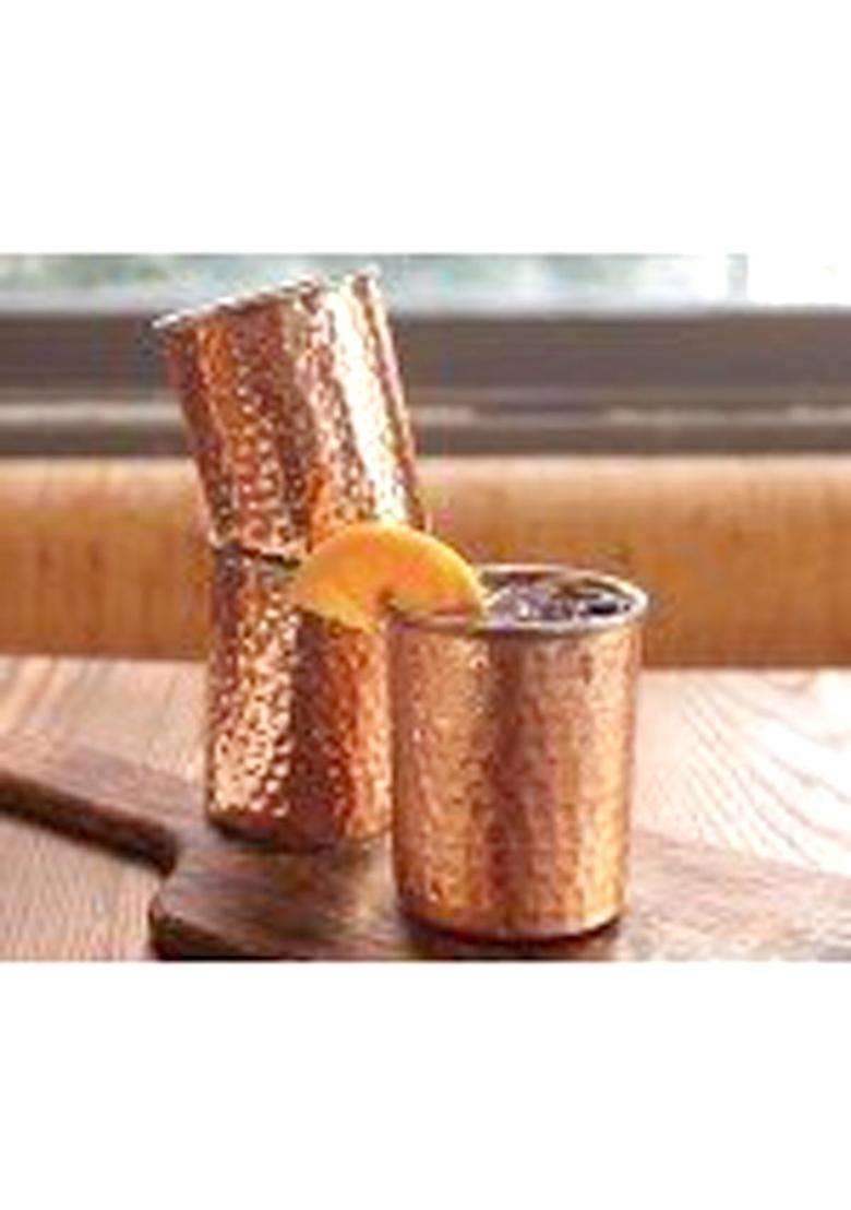 Prisha India Craft Hammered Copper Water Glass Tumbler | 250 ml | 8.5 fl oz - Indya