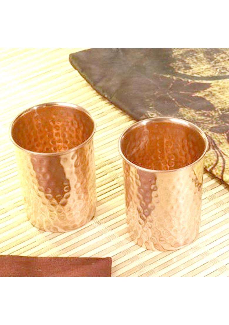 Prisha India Craft Hammered Copper Water Glass Tumbler | 250 ml | 8.5 fl oz - Indya