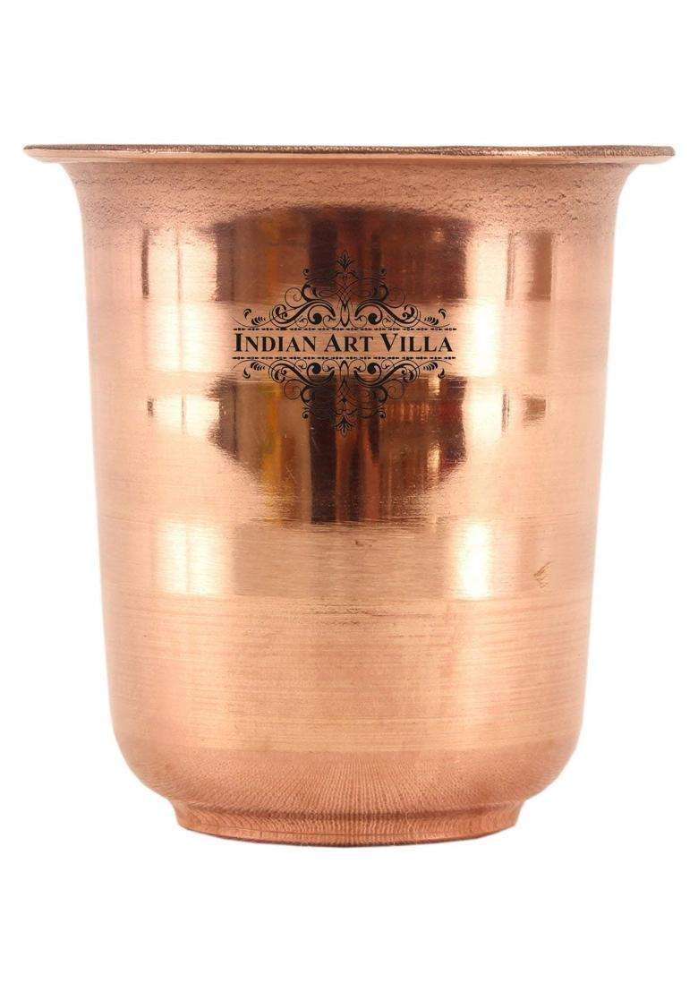 INDIAN ART VILLA Copper Pooja Glass Pure Copper Tumbler Cup for Drinking and Serving Water | 100 ml | 3.4 fl oz - Indya