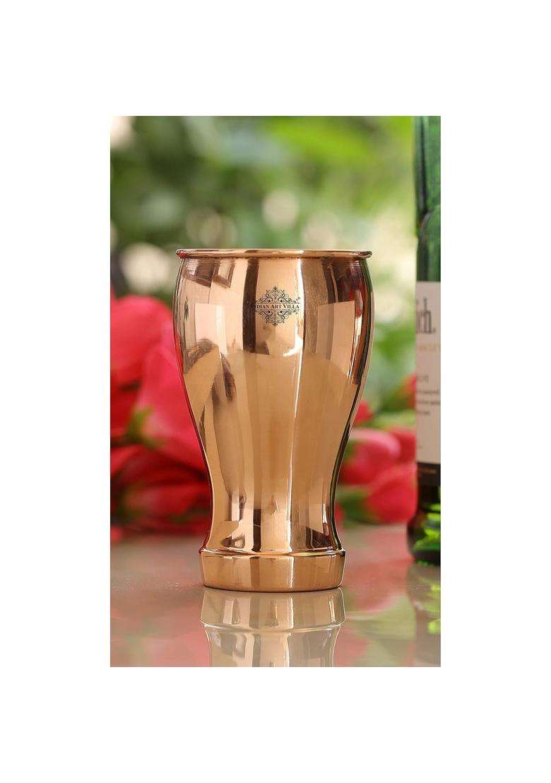 INDIAN ART VILLA 5.5 X 3.0 Pure Copper Wine Glass Goblet Tumbler Cup | 490 ml | 16.6 fl oz | 5.5 Inch - Indya