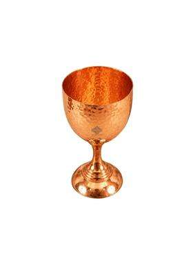 INDIAN ART VILLA Hammered Flute Design Copper Wine Goblet Glass Tumbler | 250 ml | 8.5 fl oz