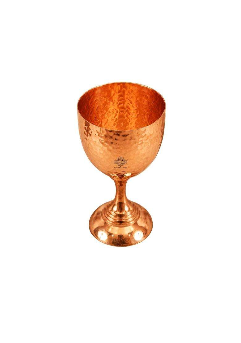 INDIAN ART VILLA Hammered Flute Design Copper Wine Goblet Glass Tumbler | 250 ml | 8.5 fl oz - Indya