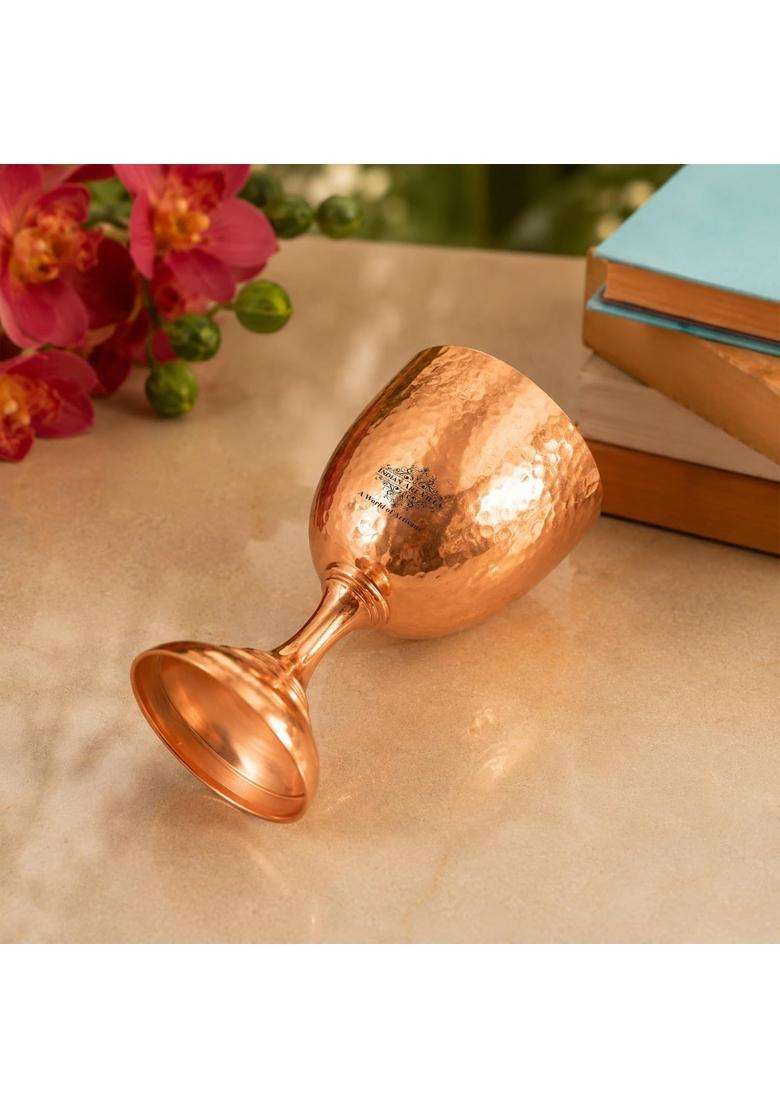 INDIAN ART VILLA Hammered Flute Design Copper Wine Goblet Glass Tumbler | 250 ml | 8.5 fl oz - Indya