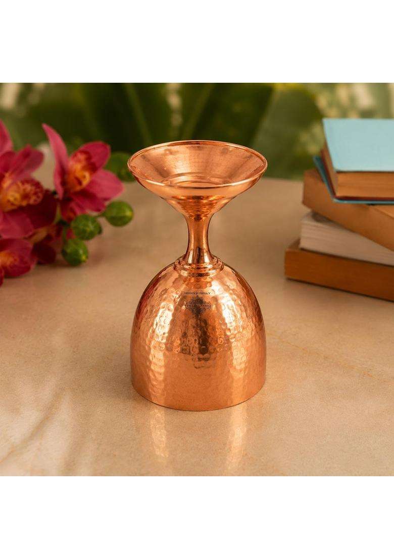 INDIAN ART VILLA Hammered Flute Design Copper Wine Goblet Glass Tumbler | 250 ml | 8.5 fl oz - Indya