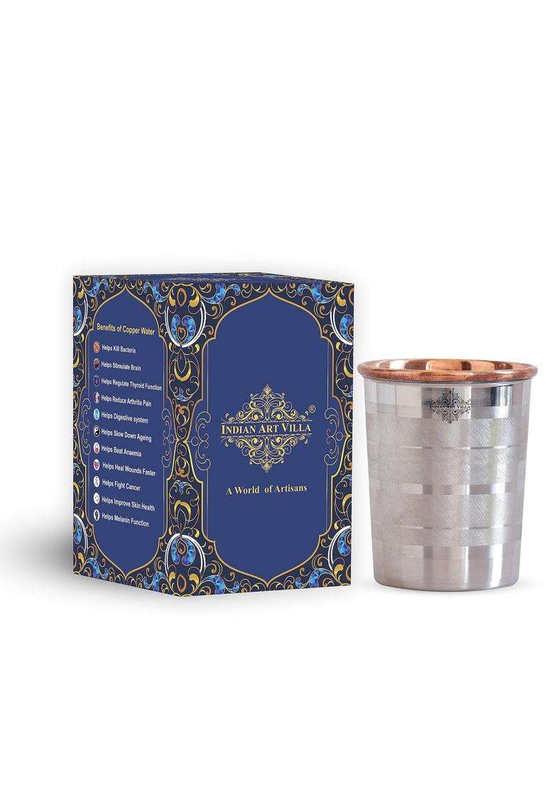 INDIAN ART VILLA Steel Copper Luxury Glass | 250 ml | 8.5 fl oz - Indya