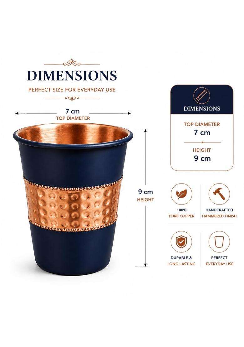 i2collections Hammered Pure Copper Water Glass | 300 ml | 10.1 fl oz | Handcrafted - Indya