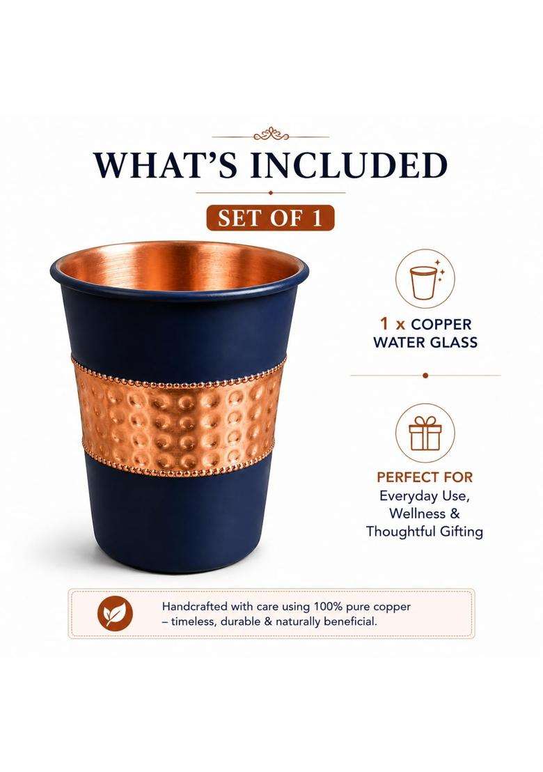 i2collections Hammered Pure Copper Water Glass | 300 ml | 10.1 fl oz | Handcrafted - Indya