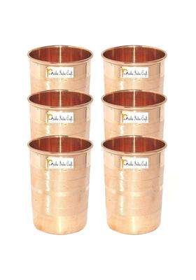 Prisha India Craft Luxury Design Copper Glass Tumbler | 300 ml | 10.1 fl oz | 6-Piece Set