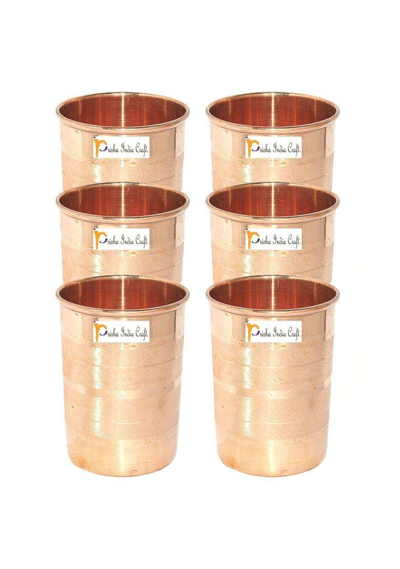 Prisha India Craft Luxury Design Copper Glass Tumbler | 300 ml | 10.1 fl oz | 6-Piece Set - Indya
