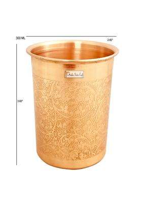Prisha India Craft Embossed Design Pure Copper Glass Tumbler | 300 ml | 10.1 fl oz
