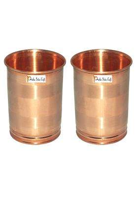 Prisha India Craft Pure Copper Glass Tumbler | 250 ml | 8.5 fl oz | 2-Piece Set