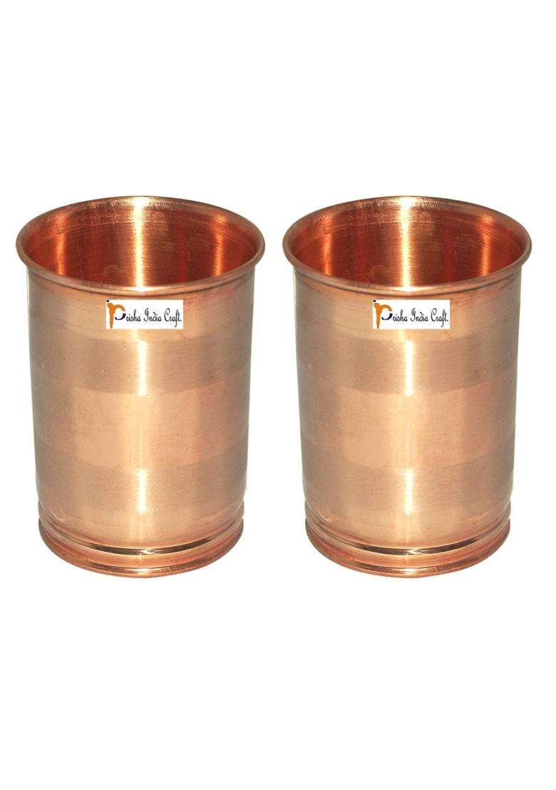 Prisha India Craft Pure Copper Glass Tumbler | 250 ml | 8.5 fl oz | 2-Piece Set - Indya