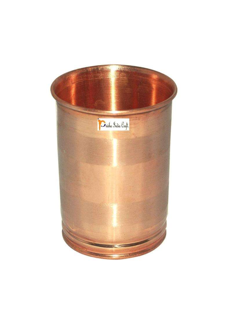 Prisha India Craft Pure Copper Glass Tumbler | 250 ml | 8.5 fl oz | 2-Piece Set - Indya
