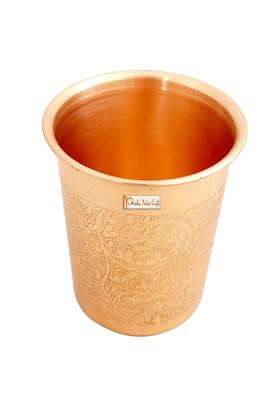 Prisha India Craft Embossed Design Pure Copper Glass Tumbler | 300 ml | 10.1 fl oz | 2-Piece Set