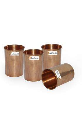 Prisha India Craft Drinking Copper Glass Tumbler Handmade Water Glasses | 200 ml | 6.8 fl oz | 4-Piece Set