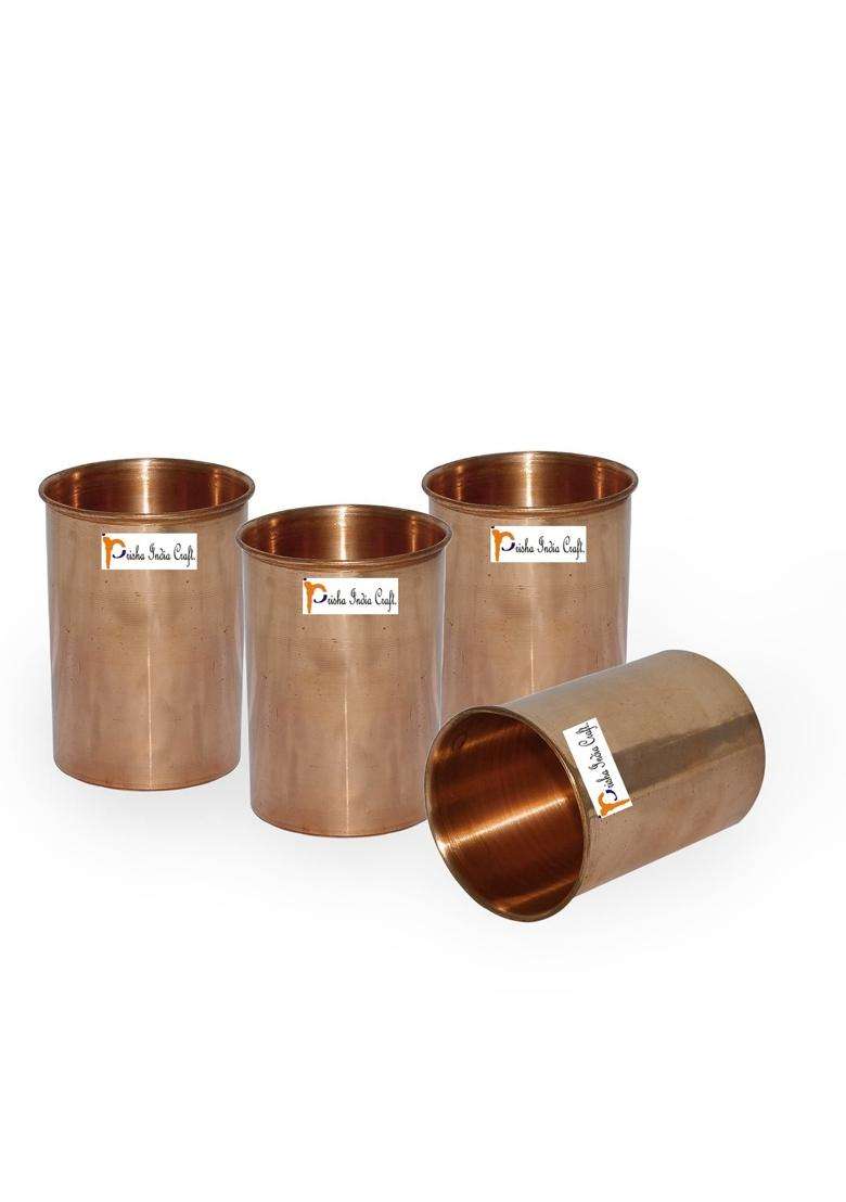 Prisha India Craft Drinking Copper Glass Tumbler Handmade Water Glasses | 200 ml | 6.8 fl oz | 4-Piece Set - Indya
