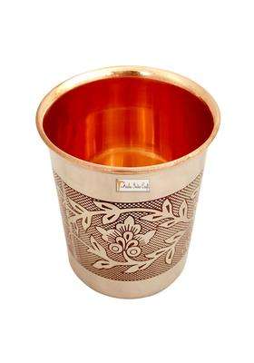 Prisha India Craft Embossed Design Steel Copper Glass Tumbler | 250 ml | 8.5 fl oz