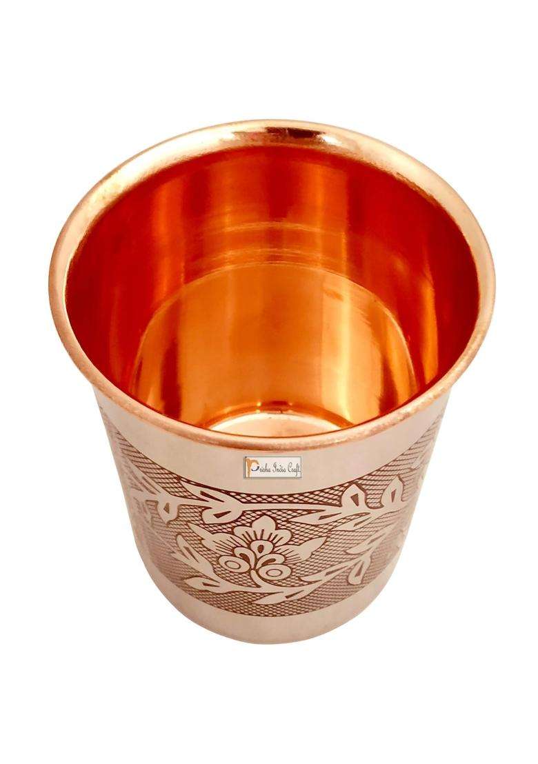 Prisha India Craft Embossed Design Steel Copper Glass Tumbler | 250 ml | 8.5 fl oz - Indya