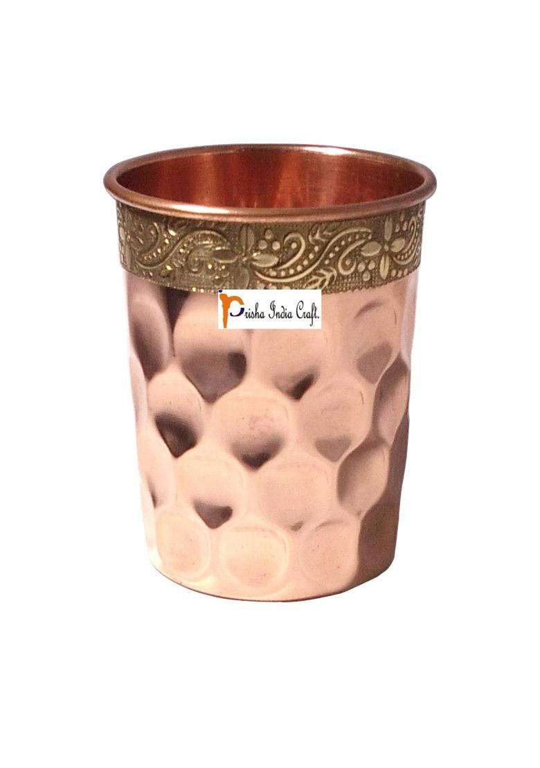 Prisha India Craft Handmade Water Glass Copper Tumbler | 3-Piece Set - Indya