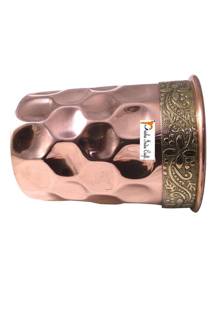 Prisha India Craft Handmade Water Glass Copper Tumbler | 3-Piece Set - Indya