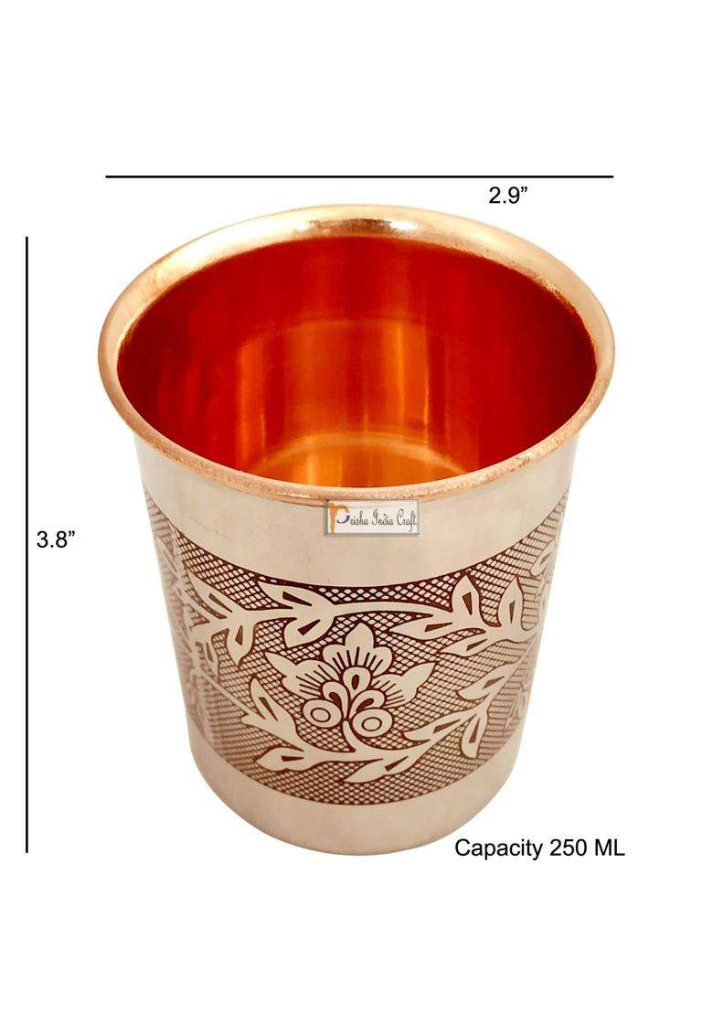 Prisha India Craft Steel Copper Glass Tumbler | 250 ml | 8.5 fl oz - Indya