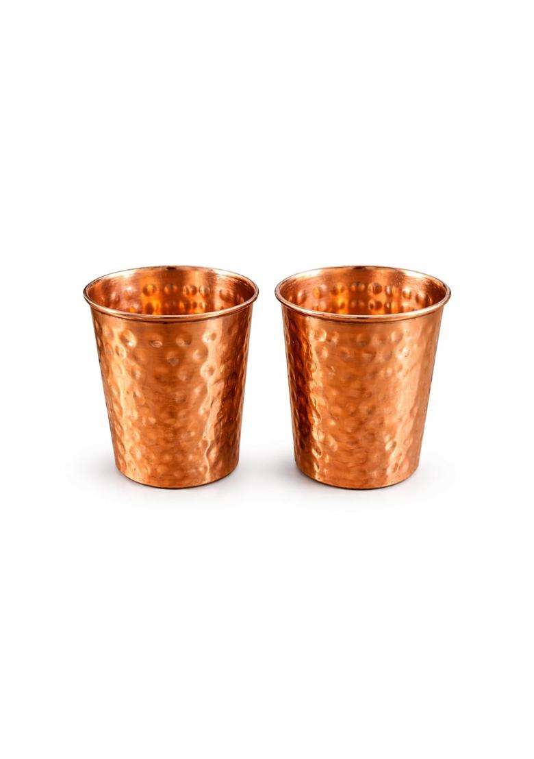 i2collections Mini Copper Glass Handcrafted Hammered Pure Copper Tumbler for Drinking Water | 200 ml | 6.8 fl oz - Indya
