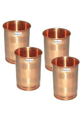 Prisha India Craft Pure Copper Glass Tumbler | 250 ml | 8.5 fl oz | 4-Piece Set