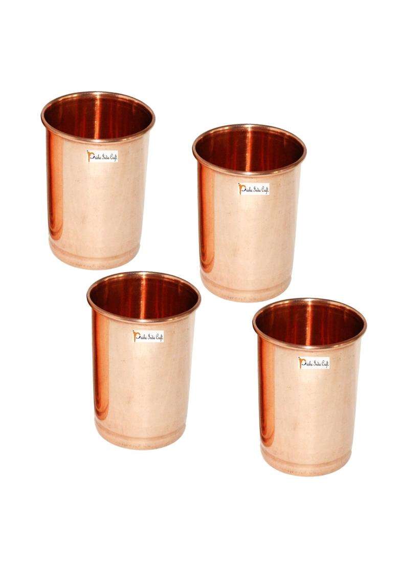 Prisha India Craft Copper Glass Tumbler Set | 300 ml | 10.1 fl oz | 4-Piece Set - Indya