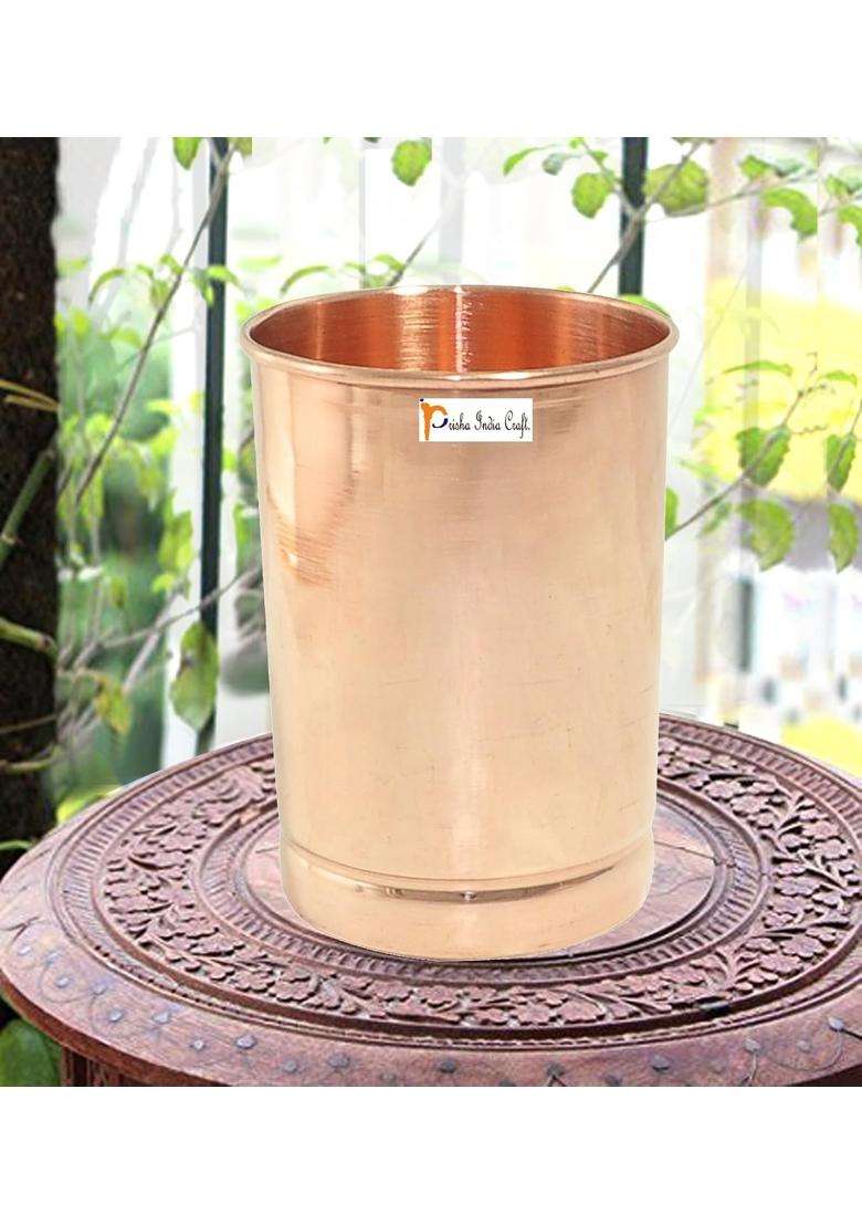 Prisha India Craft Copper Glass Tumbler Set | 300 ml | 10.1 fl oz | 4-Piece Set - Indya