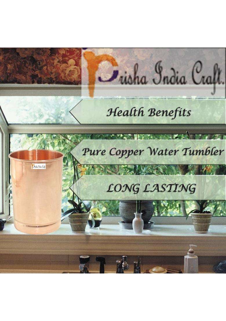 Prisha India Craft Copper Glass Tumbler Set | 300 ml | 10.1 fl oz | 4-Piece Set - Indya