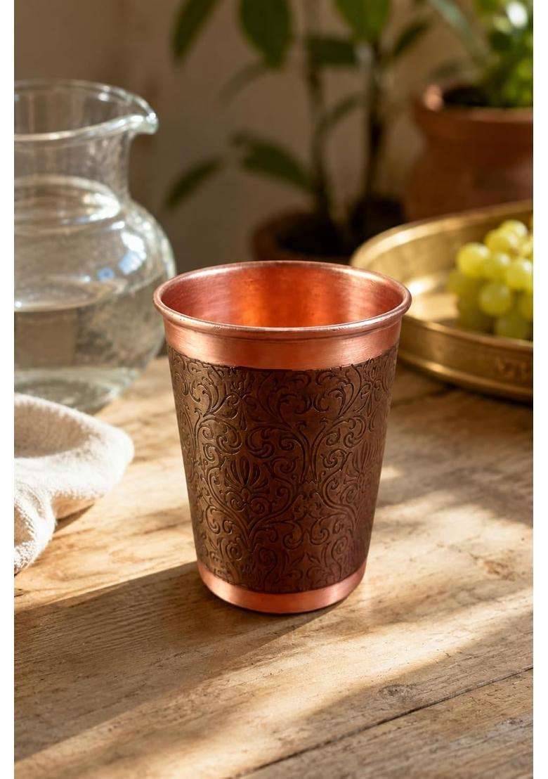 i2collections Pure Copper Etched Mini Shot Glass | 200 ml | 6.8 fl oz | 6.5 cm | 2.6 Inch | Handcrafted - Indya
