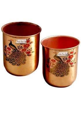 Prisha India Craft Pure Copper Water Glasses Tumblers | 300 ml | 10.1 fl oz | 2-Piece Set