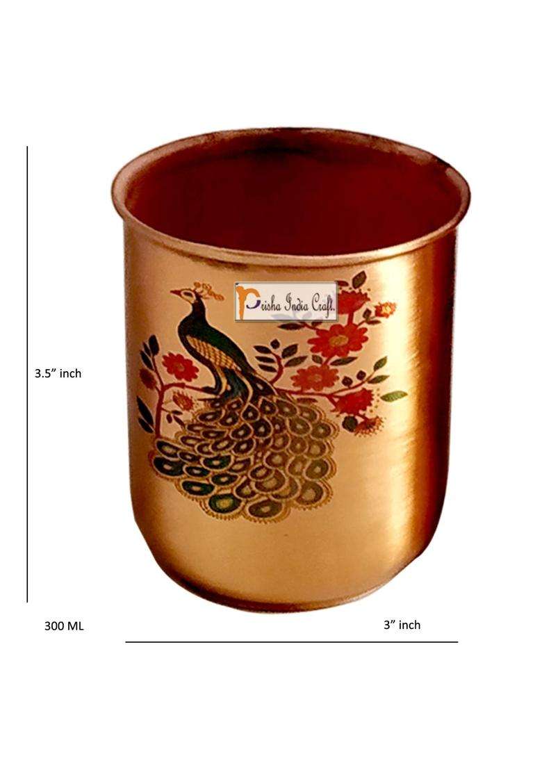 Prisha India Craft Pure Copper Water Glasses Tumblers | 300 ml | 10.1 fl oz | 2-Piece Set - Indya