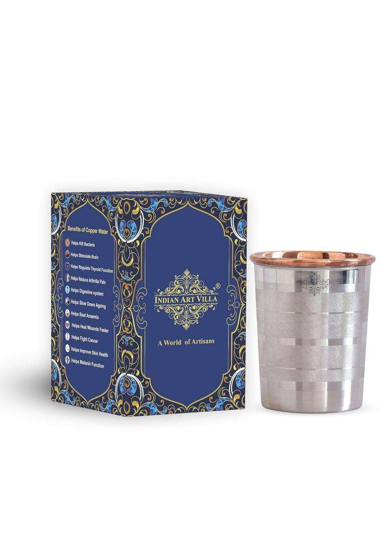 INDIAN ART VILLA Copper Steel Glass Tumbler | 250 ml | 8.5 fl oz - Indya