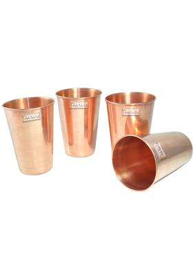 Prisha India Craft Pure Copper Glass Tumbler | 400 ml | 13.5 fl oz | 4-Piece Set