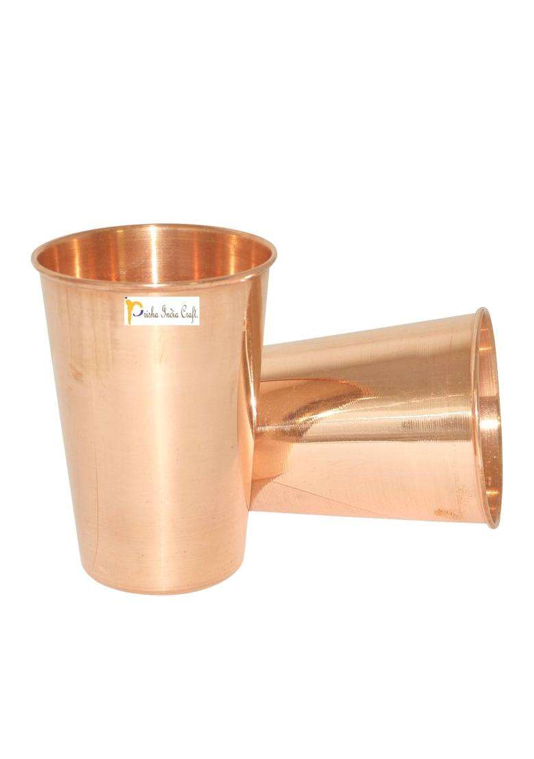 Prisha India Craft Pure Copper Glass Tumbler | 400 ml | 13.5 fl oz | 4-Piece Set - Indya