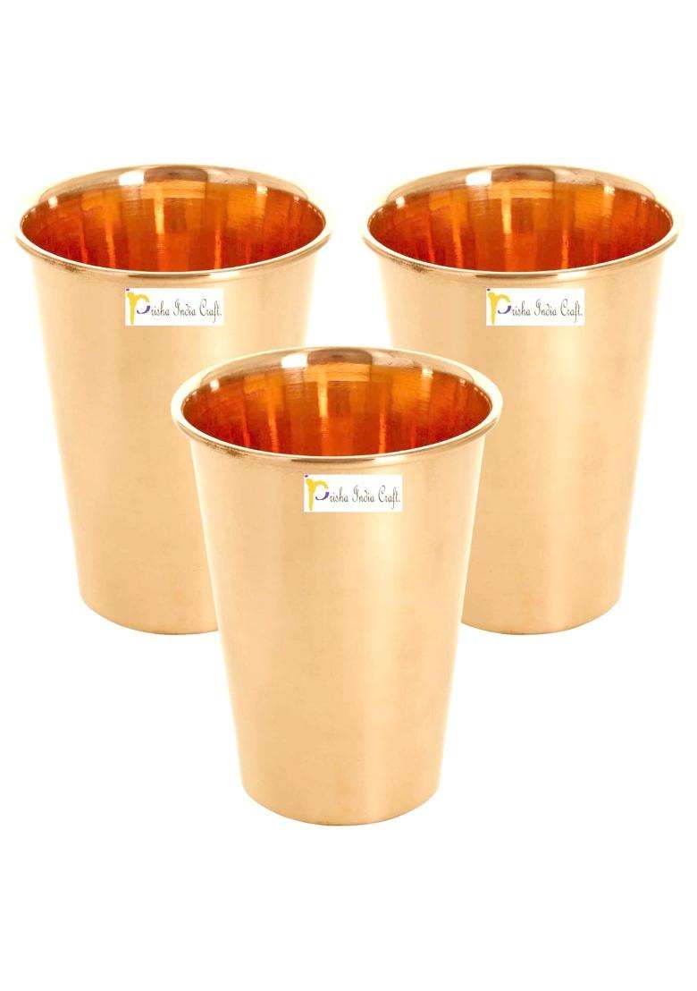 Prisha India Craft Pure Copper Glass Tumbler | 400 ml | 13.5 fl oz | 4-Piece Set - Indya