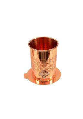INDIAN ART VILLA Embossed Design Copper Glass Tumbler with Coaster | 300 ml | 10.1 fl oz