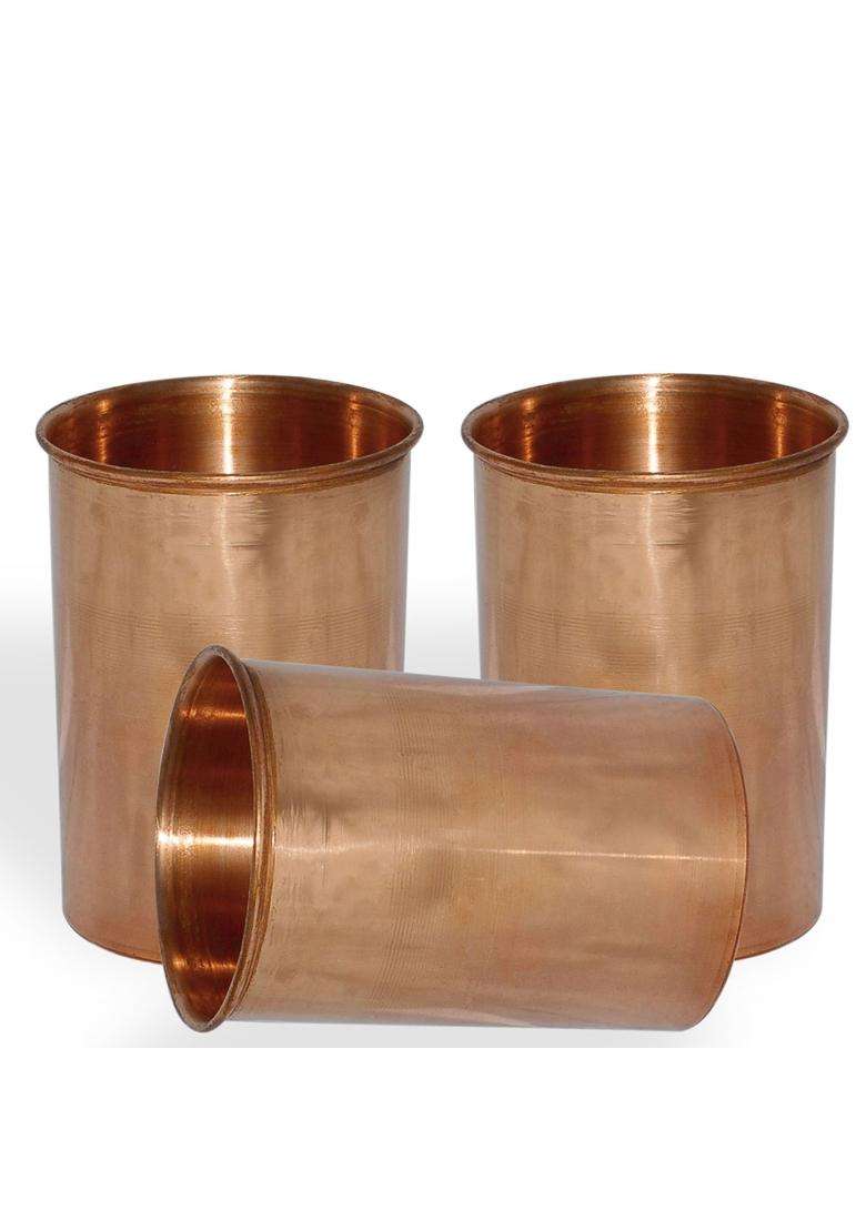 Prisha India Craft Small Handmade Copper Drinking Tumbler | 3-Piece Set - Indya