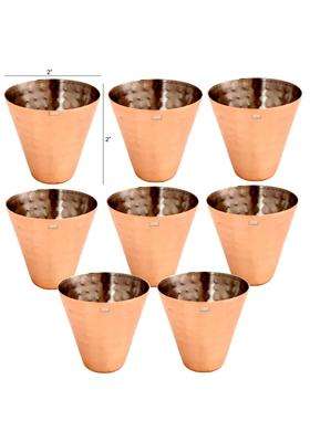 Prisha India Craft Stainless Steel Copper Plating Shot Glass Hammered Design | 100 ml | 3.4 fl oz | 8-Piece Set