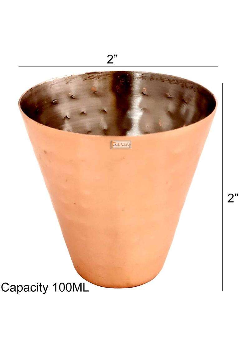 Prisha India Craft Stainless Steel Copper Plating Shot Glass Hammered Design | 100 ml | 3.4 fl oz | 8-Piece Set - Indya