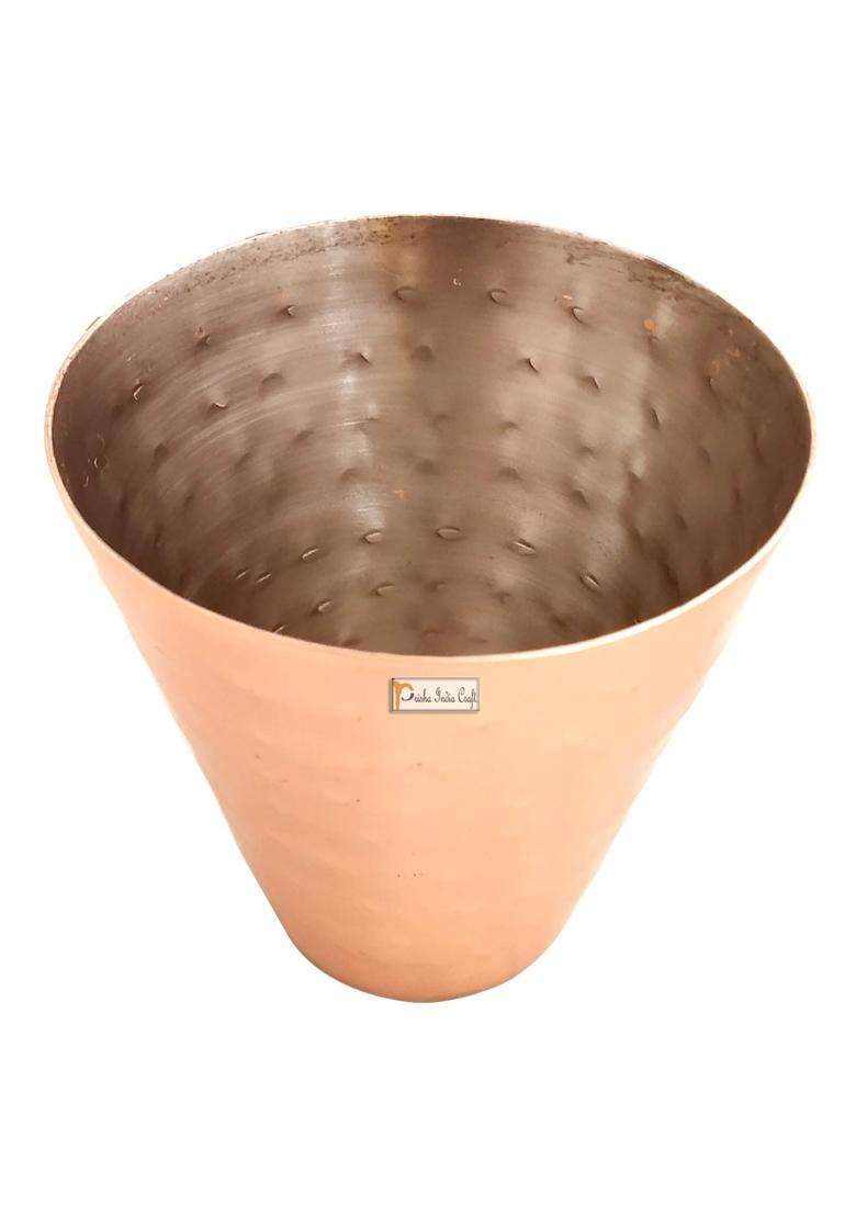 Prisha India Craft Stainless Steel Copper Plating Shot Glass Hammered Design | 100 ml | 3.4 fl oz | 8-Piece Set - Indya